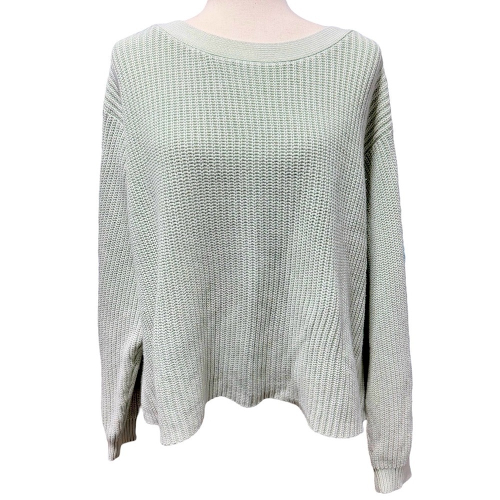 Mint Green Boxy Cotton Knit Sweater 2X Spring Office Casual Coldwater Creek